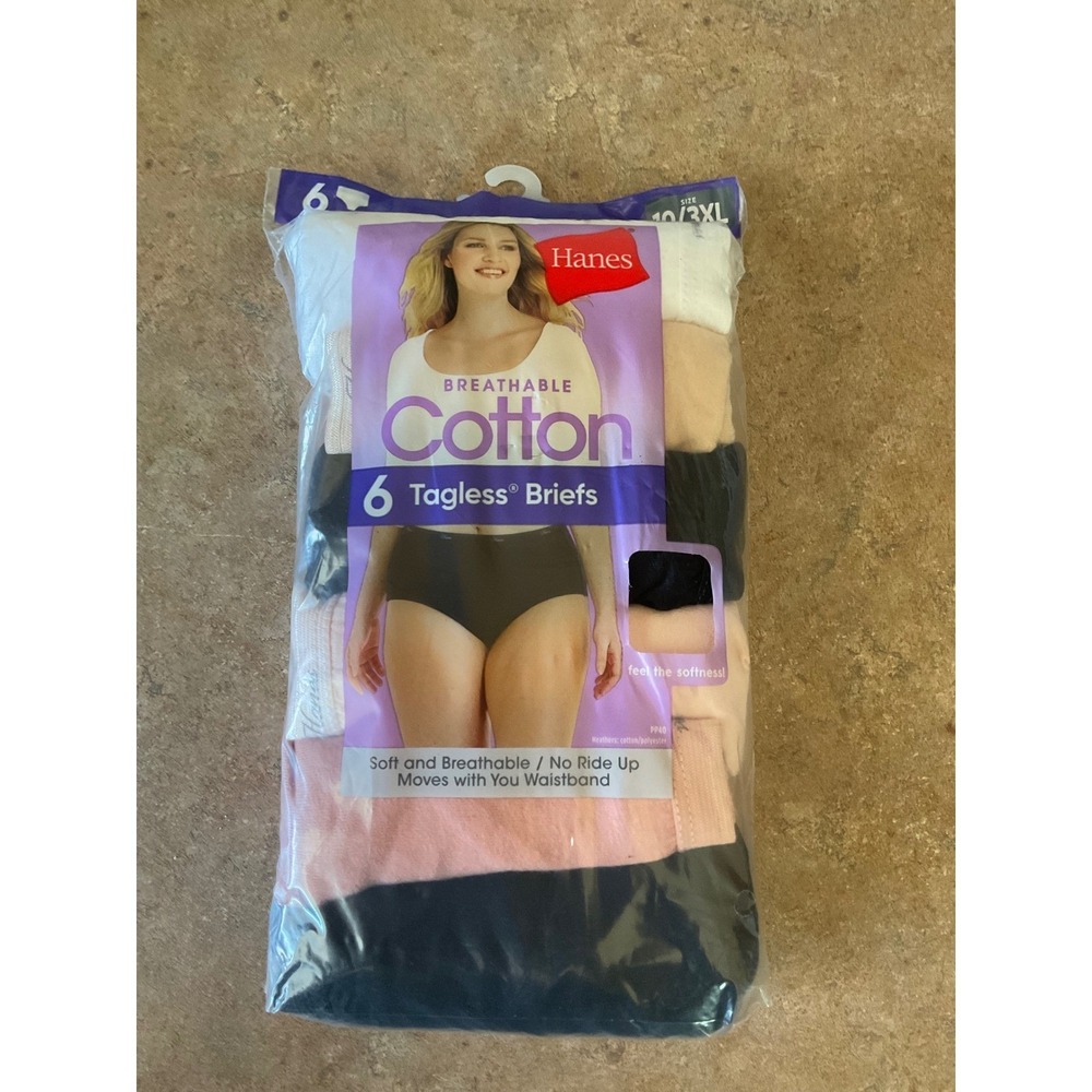 Hanes 6 Pack Breathable Cotton Tagless Briefs Size 10 3XL Multi Color PP40BT